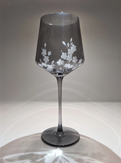 Forget Me Not Wine Glass - Grey Wedding Glasses Flowers Floral Engraved Gifts Gothic