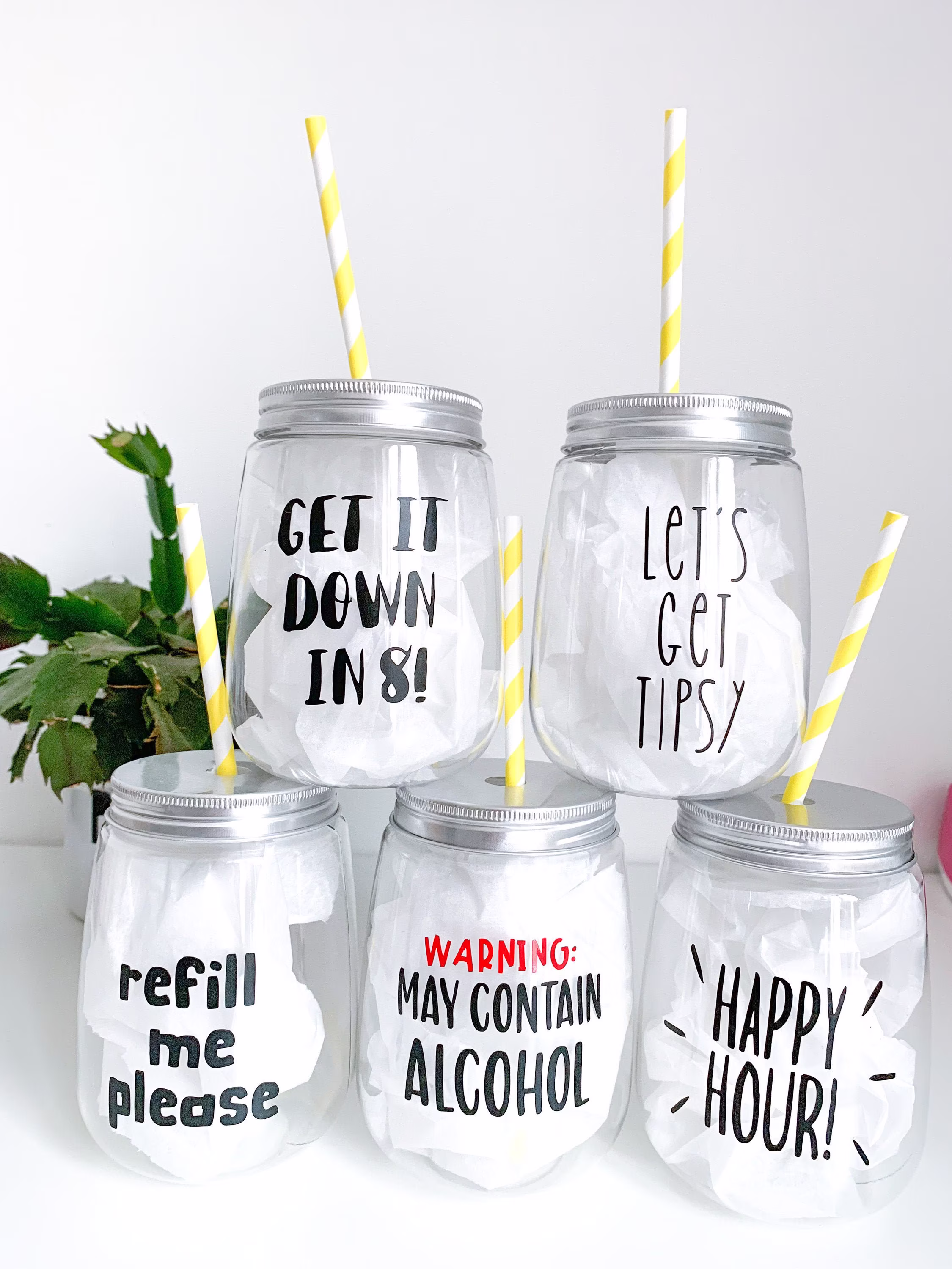 May Contain Alcohol Mason Jar Cup, Personalised Tumbler With Straw, Cocktail Glasses, Gifts For Hen Party Bags, Christmas Drinkware