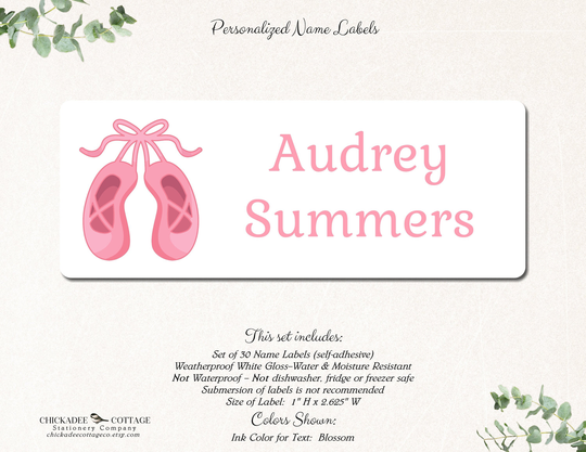 Ballet School Supply Labels, Name Stickers, Labels For Girls, Personalized Custom Girl Ballet Shoes