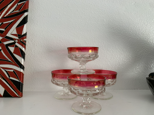 Vintage Franciscan Ruby Red King's Crown Thumbprint Dessert Glass