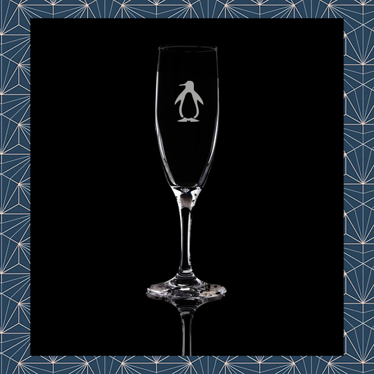 Penguin Engraved Flute Prosecco Glass. Beautiful Etched Personalised With Name. Design Won't Wear Off Like Vinyl.53