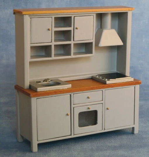 Dolls House Miniature Shaker Style All-In-One Kitchen System Grey, Pine 9343 - 1/12 Scale