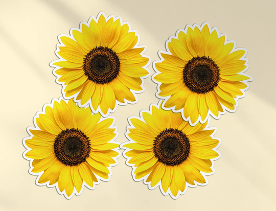 4 X 10cm Sunflower Vinyl Stickers - Floral Flowers Yellow Décor Home Design Partner Wheelie Bin Gift Kids Boys Girls Women Sticker #78962