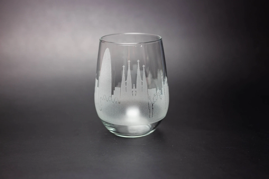Barcelona Skyline Wine Glass & Stemless Etched Gift - Panoramic City Design