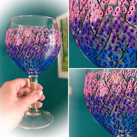 Personalised Gin Glass, Hand Painted, Ombré Berry, Flower Design, Gift For Her, Birthday