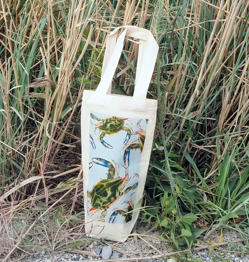 Wine Bag, Blue Claw Crab, Cotton Canvas Reusable Eco Friendly Bag