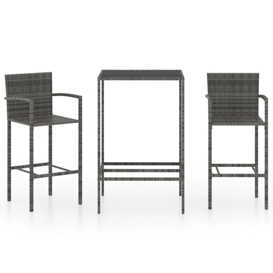 vidaXL Garden Bar Set 3 Piece Poly Rattan Grey Outdoor Furniture Table Chairs