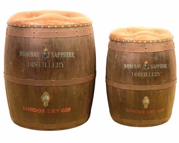 Wooden Barrel With Removeable Padded Seat For Storage -2 Sizes - Gin