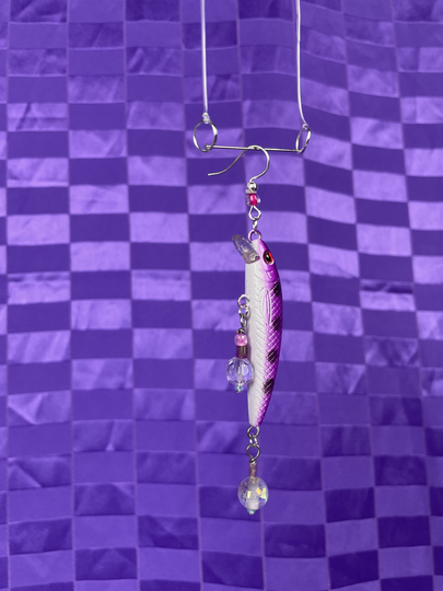 Single Purple Fishing Lure Earring With Beads