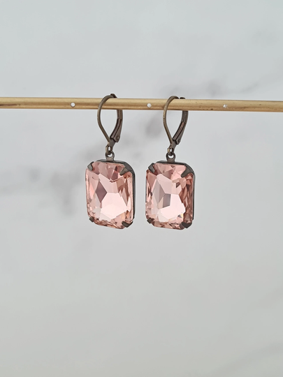 Peach Champagne Glass Earrings, Vintage Rectangle Bridesmaid Gifts, Large Blush Topaz
