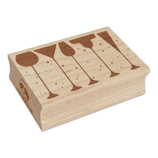 Cocktail Glasses Silhouette Happy Hour Rectangle Rubber Stamp For Stamping Crafting