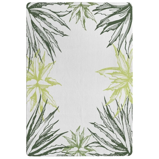 Peaslee Leaf Border Designer Shaggy White/Green Rug