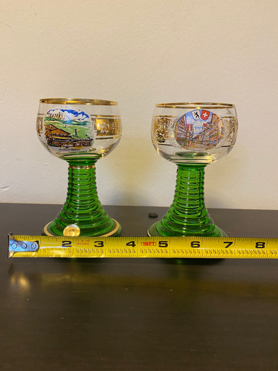 Green Beehive Stem Roemer Souvenir Wine Glasses, Set Of 2