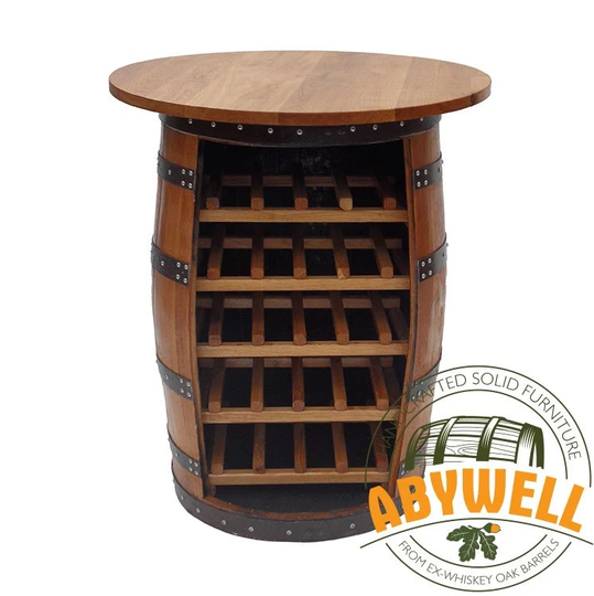 Barrel Table With Bottle Racks | Drink Cabinet - Handcrafted Solid Oak Furniture