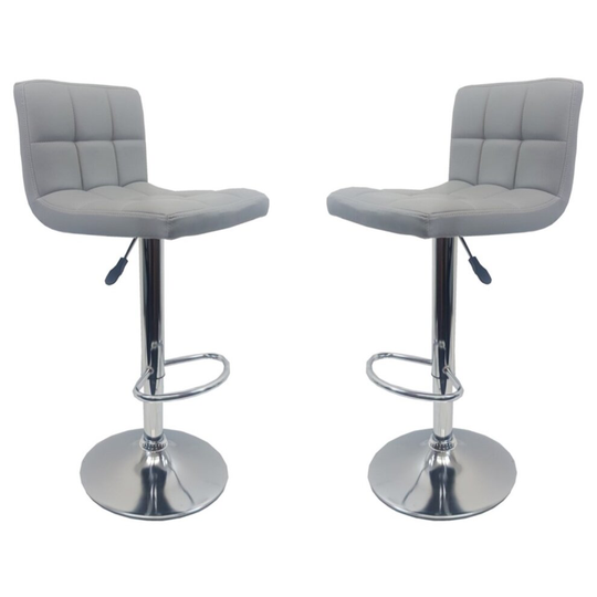 Set of 2 Grey "Modena" Faux Leather Bar Stools, swivel