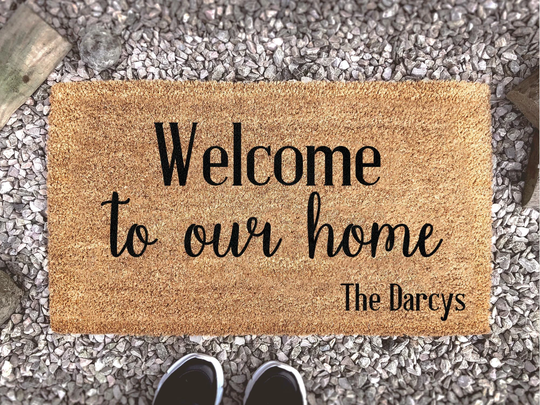 Welcome To Our Home Family Name Doormat - Custom Rug Last Door Mat Housewarming Gift