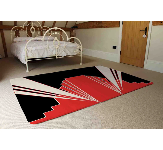 James Art Deco Building Shaggy Black/Red Rug