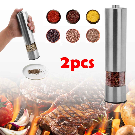 2X Electric Salt Pepper Mills Grinder Set Shaker Adjustable Coarseness