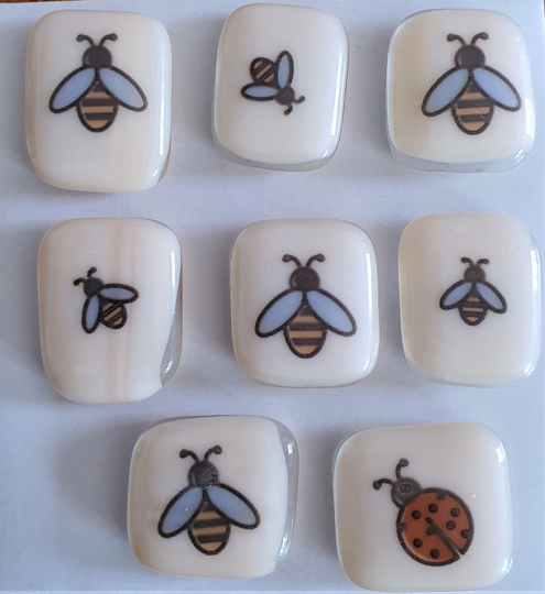 Bees Fridge Magnet, Fused Glass