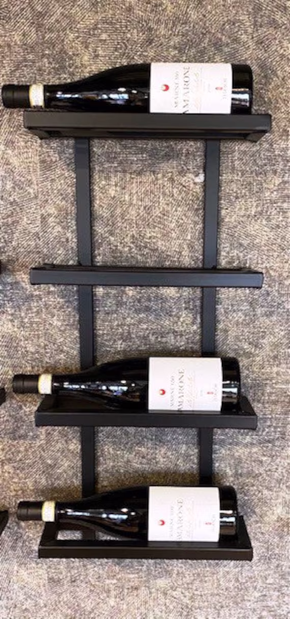 Wall Mount Steel Wine Rack, Rack Mounted, Industrial Black Free Standing, 4 Bottles