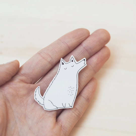 Wolf Pin Or Fridge Magnet - A Hand Illustrated Cute Animal Plastic Brooch Badge Quirky Vegan Gift Present Wolves Moon Dog