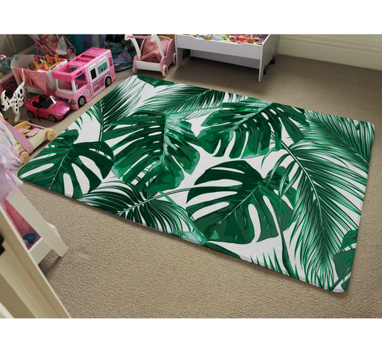 Myrick Palm Leaves Shaggy Green/White Rug