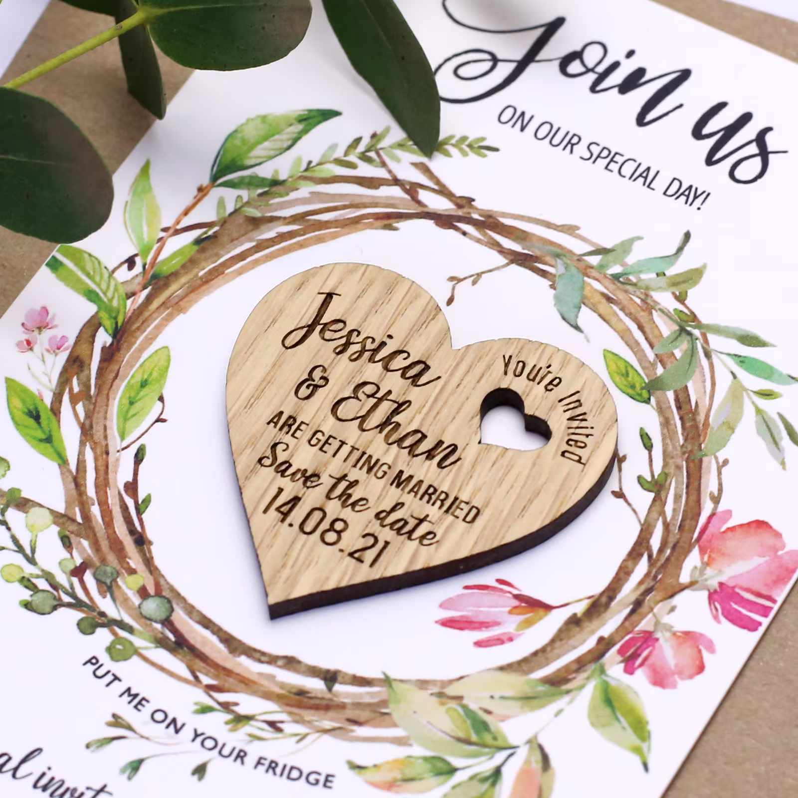 Save The Date Magnet & Cards, Unique Save The Date Cards, Boho Wedding Magnet, Fridge Rustic Save-The-Date Wood Heart