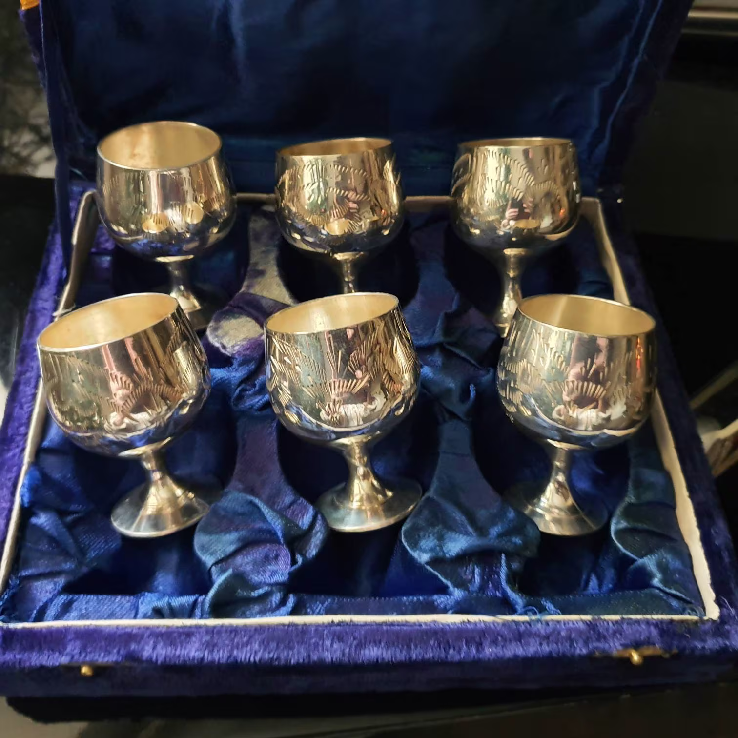 Vintage Epns Brandy Goblets, Boxed Set Of Goblets, Brandy Goblets