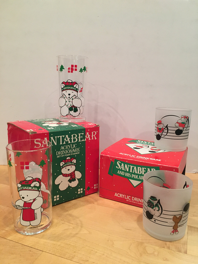 Dayton Hudson Santabear Acrylic Drinking Glasses 19 Oz, 1988; 14 1986