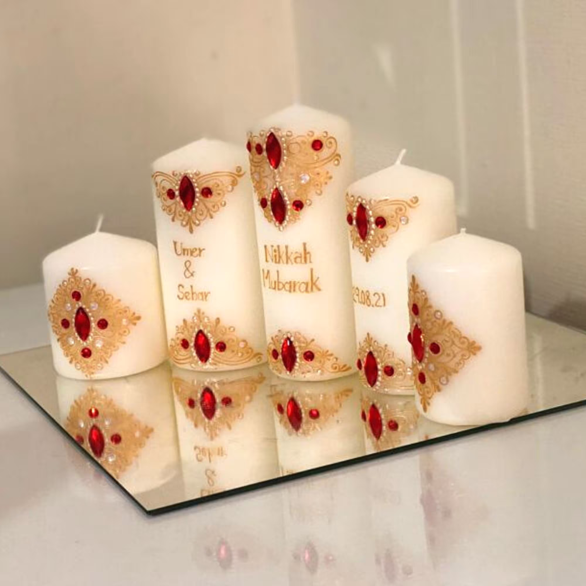 Set Of 5 Decorative Candles | Henna Mehndi Night Mendhi Wedding Nikkah Diwali Gems