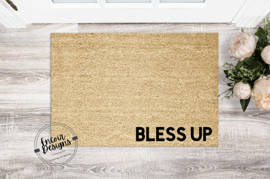 Bless Up Welcome Mat | Funny Doormat Housewarming Gift New Home Decor Closing Cool Outdoor Rug Slang Phrase