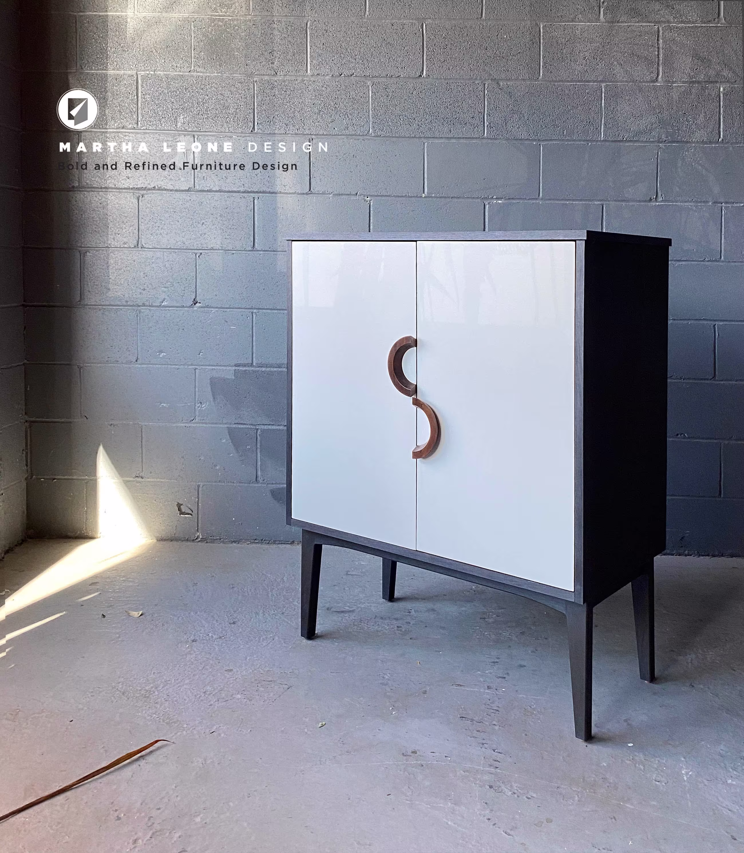 Mid Century Style Custom Built Tall Bar Cabinet