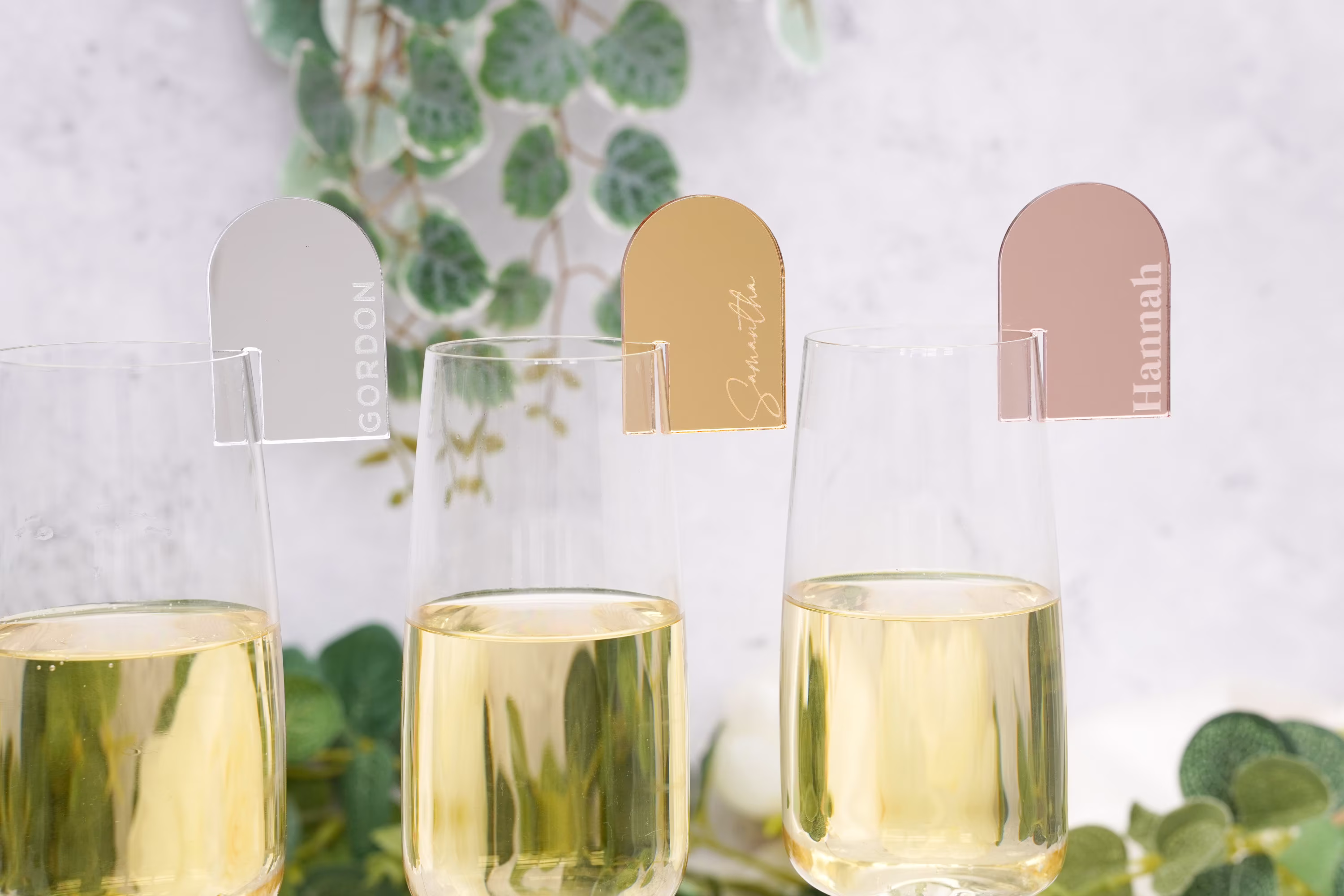 Acrylic Arch Wedding Name Place Cards Ideas, Names Favours Tags For Glass Setting Holder Drink Charm
