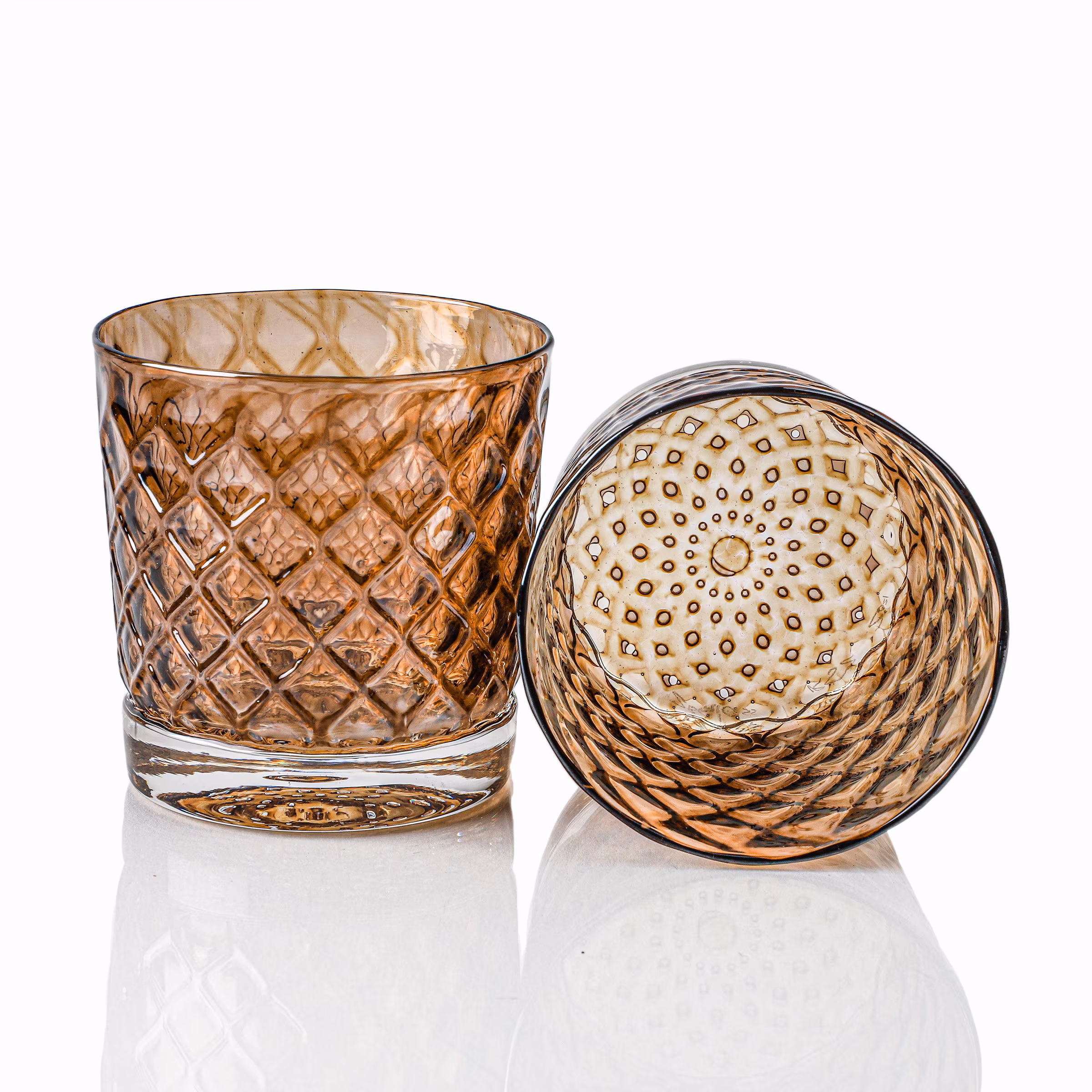 Light Brown Sugar Mindala Glass Set Of 6 - Hand Blown Scotch Glasses, Made Whiskey Tasting Glasses