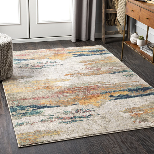 Lili Power Loom Grey/Teal/Orange Rug