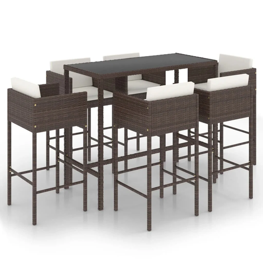 Ebern Designs 7 Piece Garden Bar Set With Cushions Poly Rattan Black