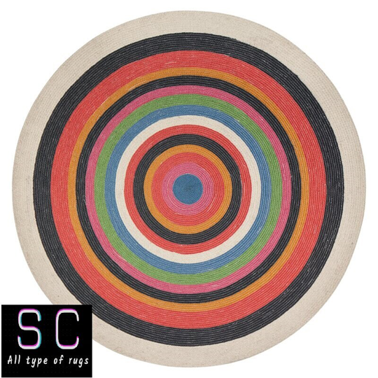 Multicolor Round Jute Rug/Outdoor Rug/ Garden Circular Jute Outdoor Natural Braided Jute/ Circular/ Patio
