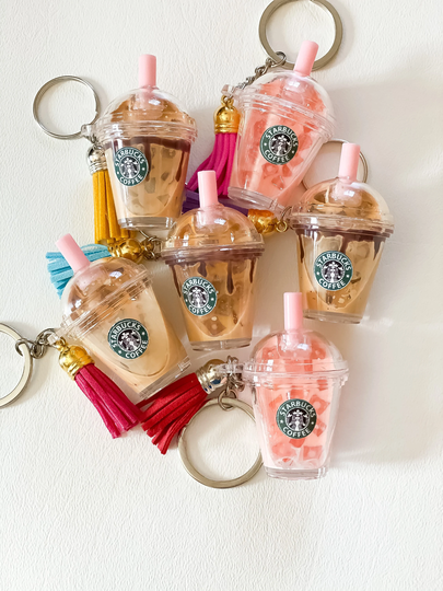 Mini Coffee Keychain //Inspired Drink Keychain// Pink Key Chain// Miniature