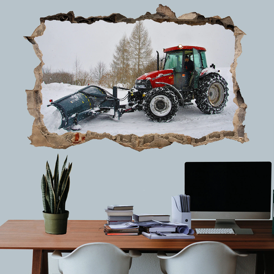 Powerful Tractor Ploughing Snow Wall Sticker Art Poster Mural Transfer Decal Print Kids Living Room Home Nursery Office Shop Decor Id302