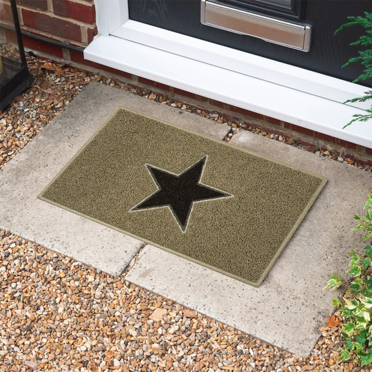 Star Inlay Door Mat|Beige + Brown Star|Entrance Barrier Dirt-Trapper Floor Mat|Housewarming Gift|Home Decor|Indoor Use|3 Sizes