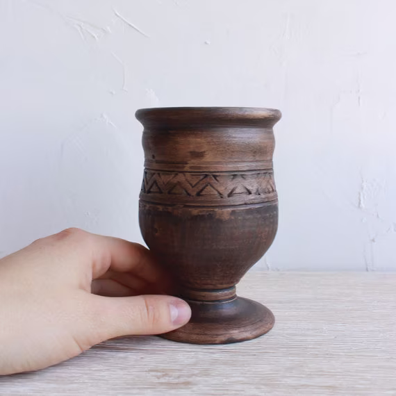 Handthrown 8.5 Oz Сeramic Goblet Clay Wine Glasses German Ceramic Cups Unglazed Pottery Handmade Clay