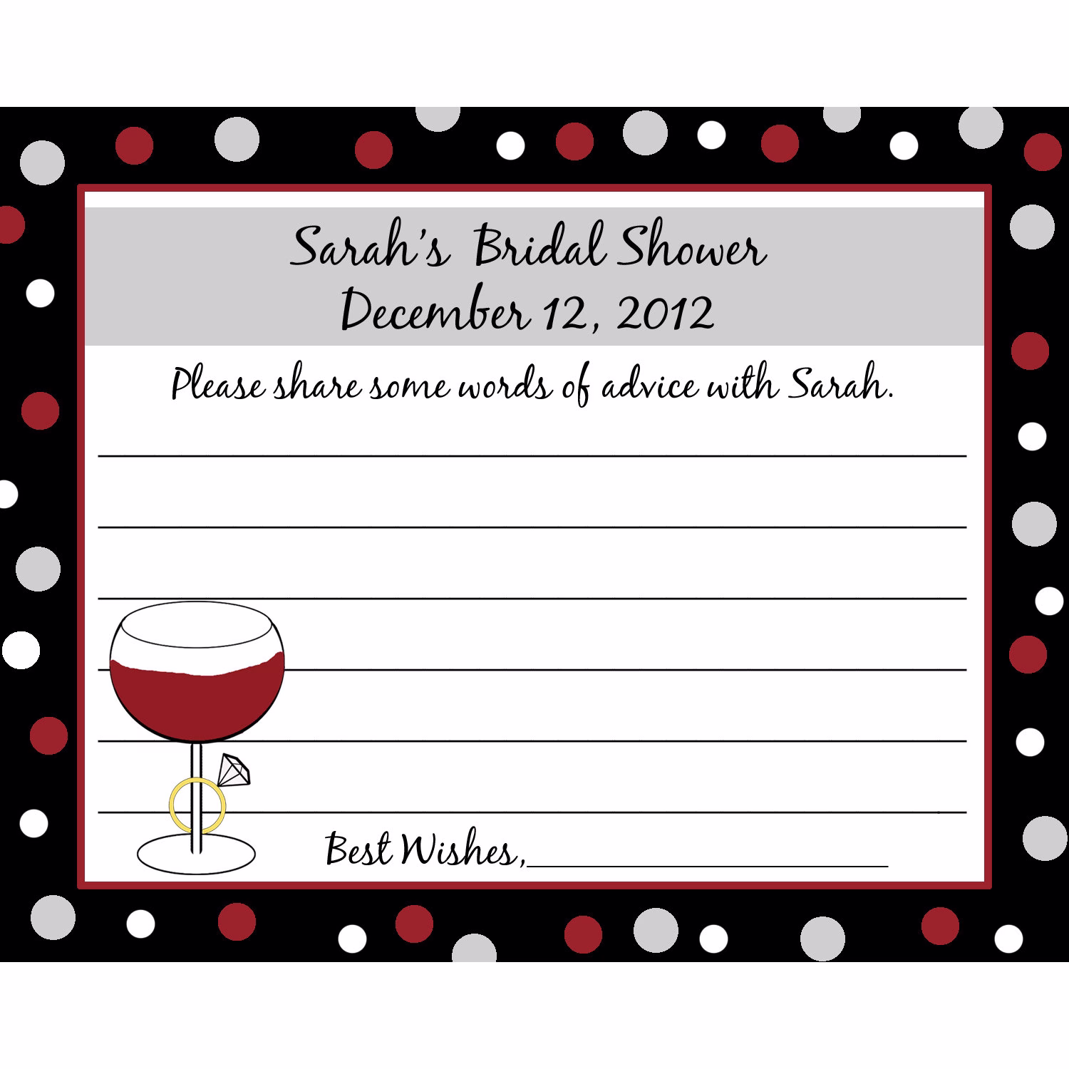 Personalized Bridal Shower Advice Cards - Wine & Rings Design Digital/Printable