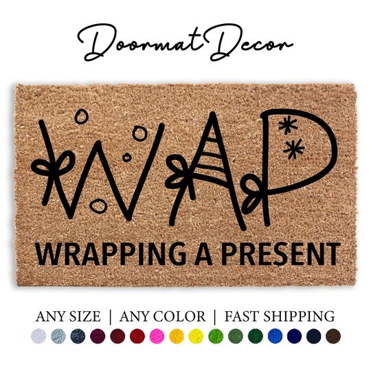Wap Wrapping A Present Doormat, Funny Christmas Holiday Rug, Outdoor Welcome Door Mat, Custom Personalized Home Decor