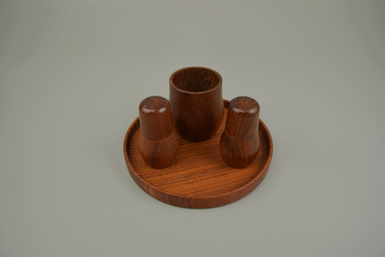 Vintage Wooden Salt & Pepper Shaker/Toothpick Cup Tray Oberaichen | West Germany 60S