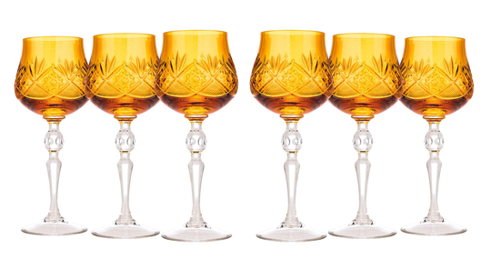 Neman 250Ml/8.5Oz Handmade 24%-Lead Crystal Wine Glass, Amber Color Stemmed Set Of 6