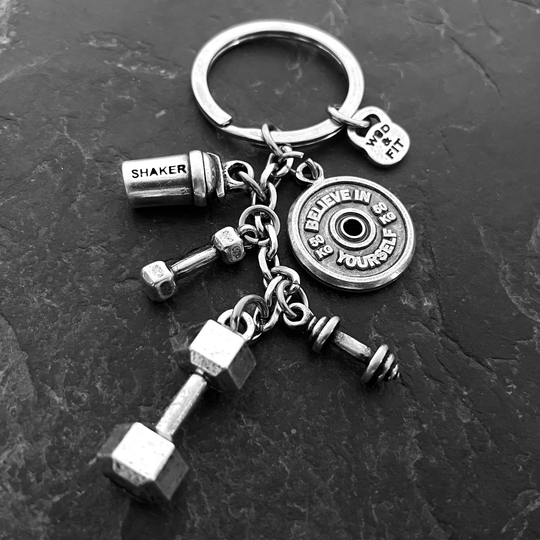 Gym Keychain Dumbbell Protein Shaker Motivation Weight Plate Workout Bodybuilding Gift Gifts Fitness Powerlifter Wod & Fit
