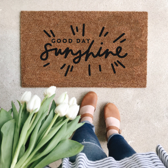 Good Day Sunshine Welcome Mat | Door Hand Painted Housewarming Gift Wedding Outdoor Doormat
