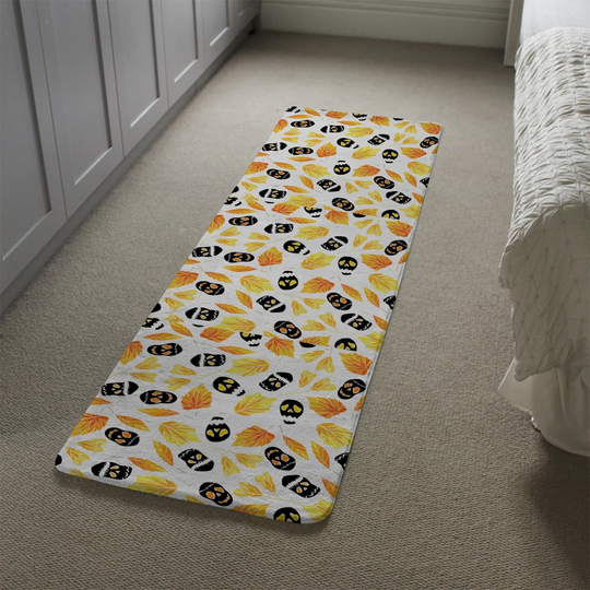 Kinne Autumn Leaves and Halloween Skulls Designer Shaggy Yellow/Black Rug