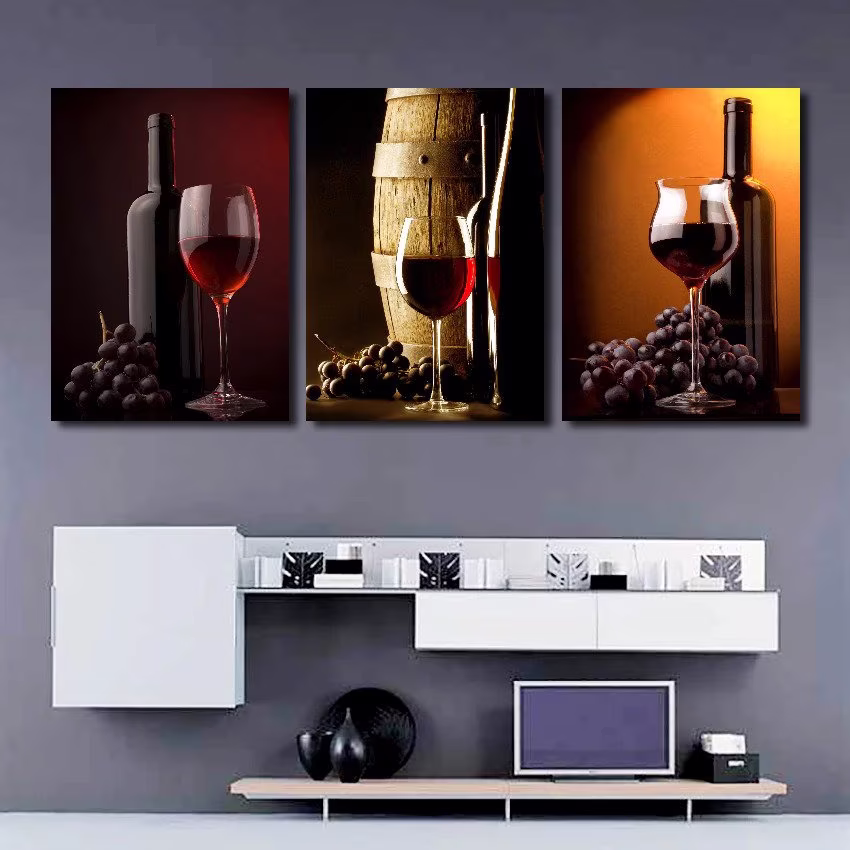 Nordic Modern Style Grapes Red Wine Glass Barrel Canvas Painting Posters & Prints Wall Pictures For Living Room Decoration