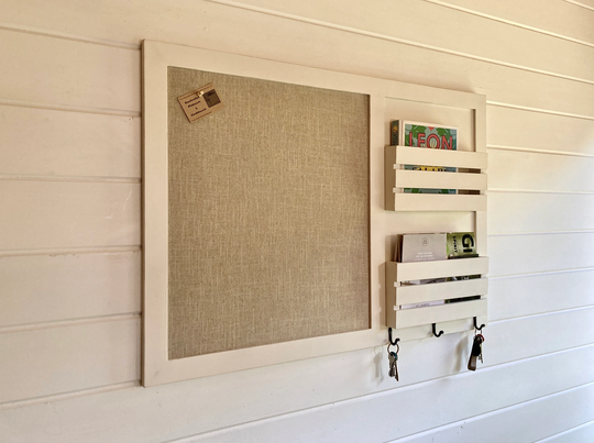Extra Large Handmade Fabric Pin Board With Hooks, Letter Holders, Shelves, Aged Duck Egg Blue, Quality Chalk Paint, 100% Recycled Fibreboard